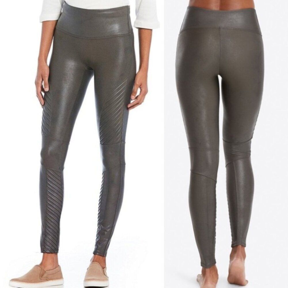 Spanx Faux Leather Moto Leggings Gunmetal Fashion High Waist Womens Size S
